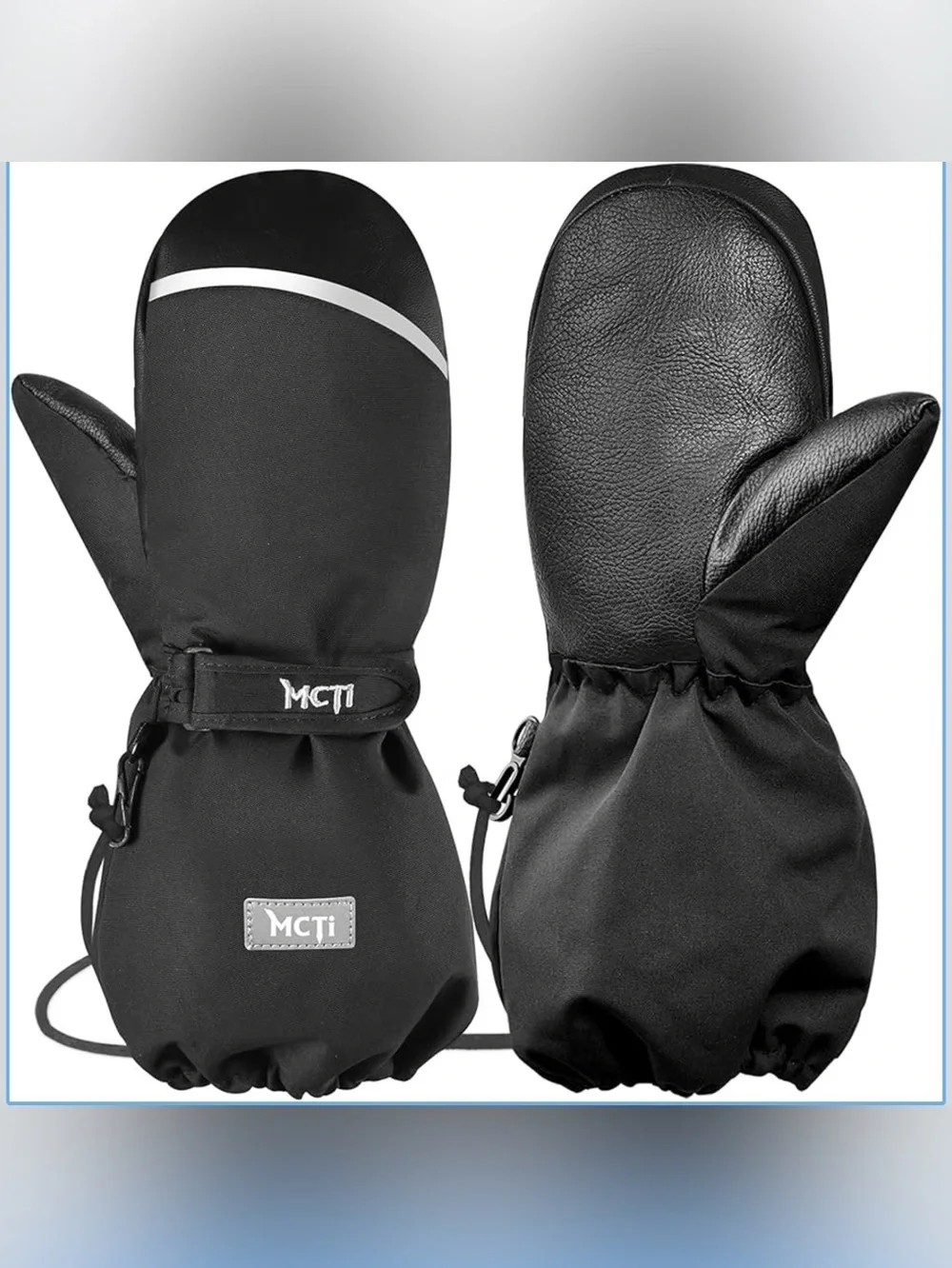 MCTi Kids Size XS Black Waterproof Mittens Ski Warm Sherpa Lined W/String. New